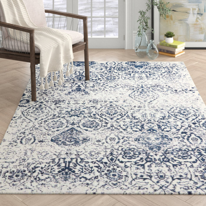 Orourke Damask Ivory/Navy Blue Area Rug & Reviews Joss & Main